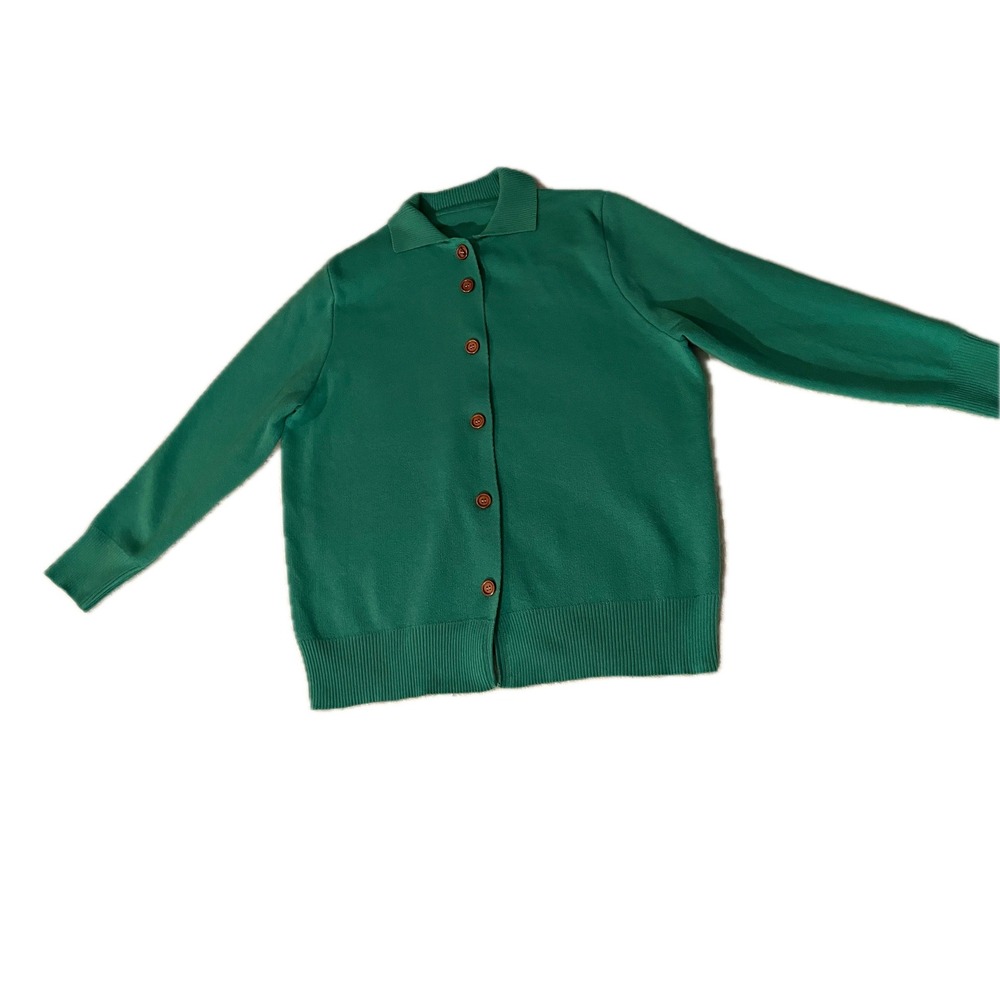 Emerald Green Button Front Collared Knit Cardigan Sweater Womens XS Cottagecore